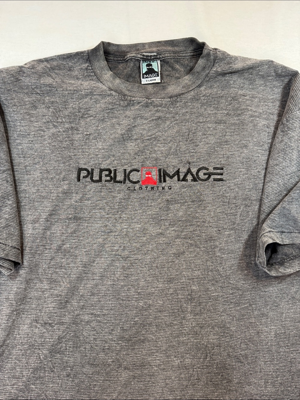 Public Image Clothing Embroidered Logo 90s Streetwear Gray Tee XL